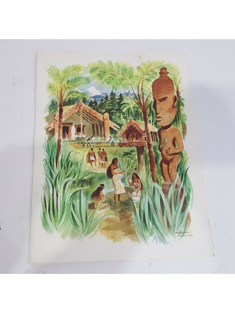Vint New Zealand Art Tiki Decor Island Macouillard Matson Lines Menu Unframed